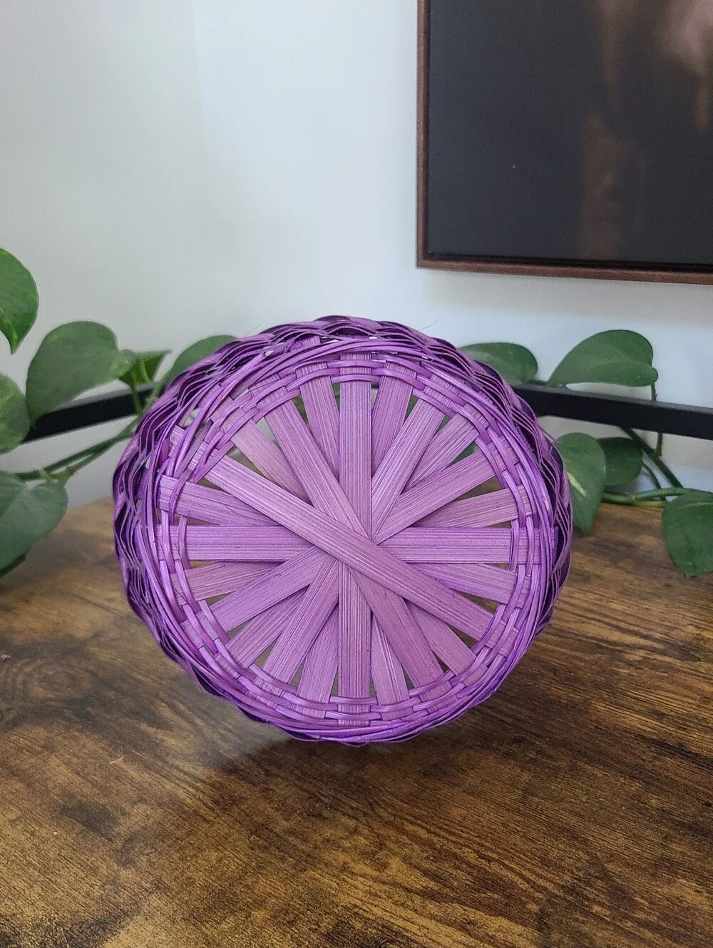 Purple Woven Basket with Handle - Easter Basket